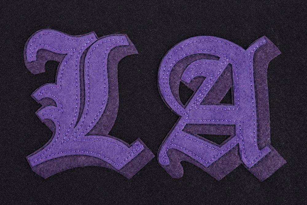 Pro Standard Men's NBA Los Angeles Lakers Old English Rib Wool Varsity Jacket - Black/Purple - BLACK/PURPLE Thumbnail View 9