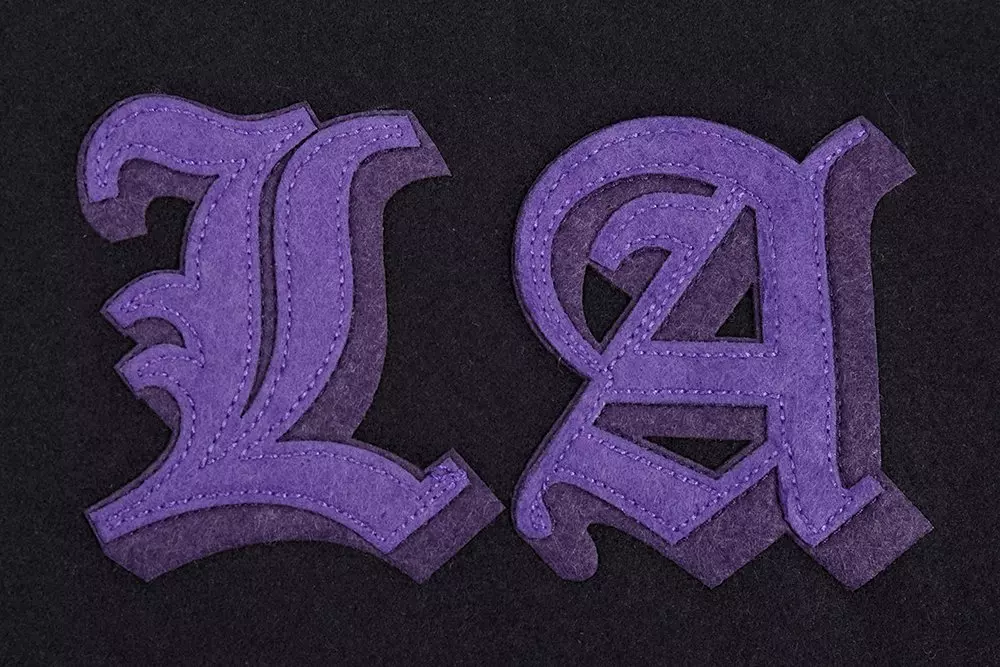 Pro Standard Men's NBA Los Angeles Lakers Old English Rib Wool Varsity Jacket - Black/Purple - BLACK/PURPLE