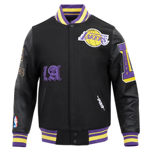 Pro Standard Men's NBA Los Angeles Lakers Old English Rib Wool Varsity Jacket -Black/Purple