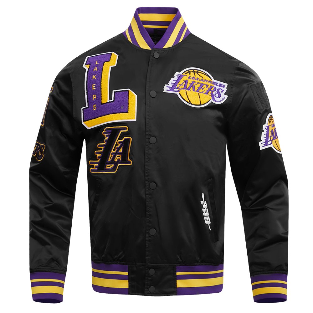 Pro Standard Men's NBA Los Angeles Lakers Mashup Rib Satin Jacket -Black/Purple - BLACK/PURPLE Thumbnail View 1