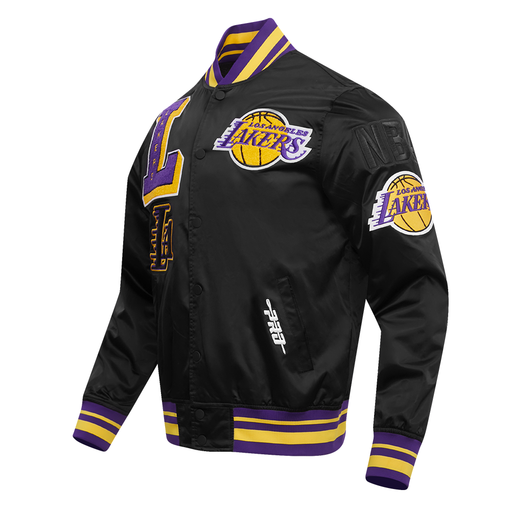 Pro Standard Men's NBA Los Angeles Lakers Mashup Rib Satin Jacket -Black/Purple - BLACK/PURPLE Thumbnail View 3