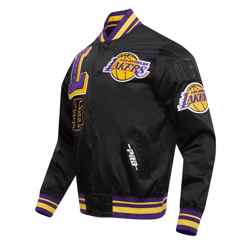 Pro Standard Men's NBA Los Angeles Lakers Mashup Rib Satin Jacket -Black/Purple - BLACK/PURPLE