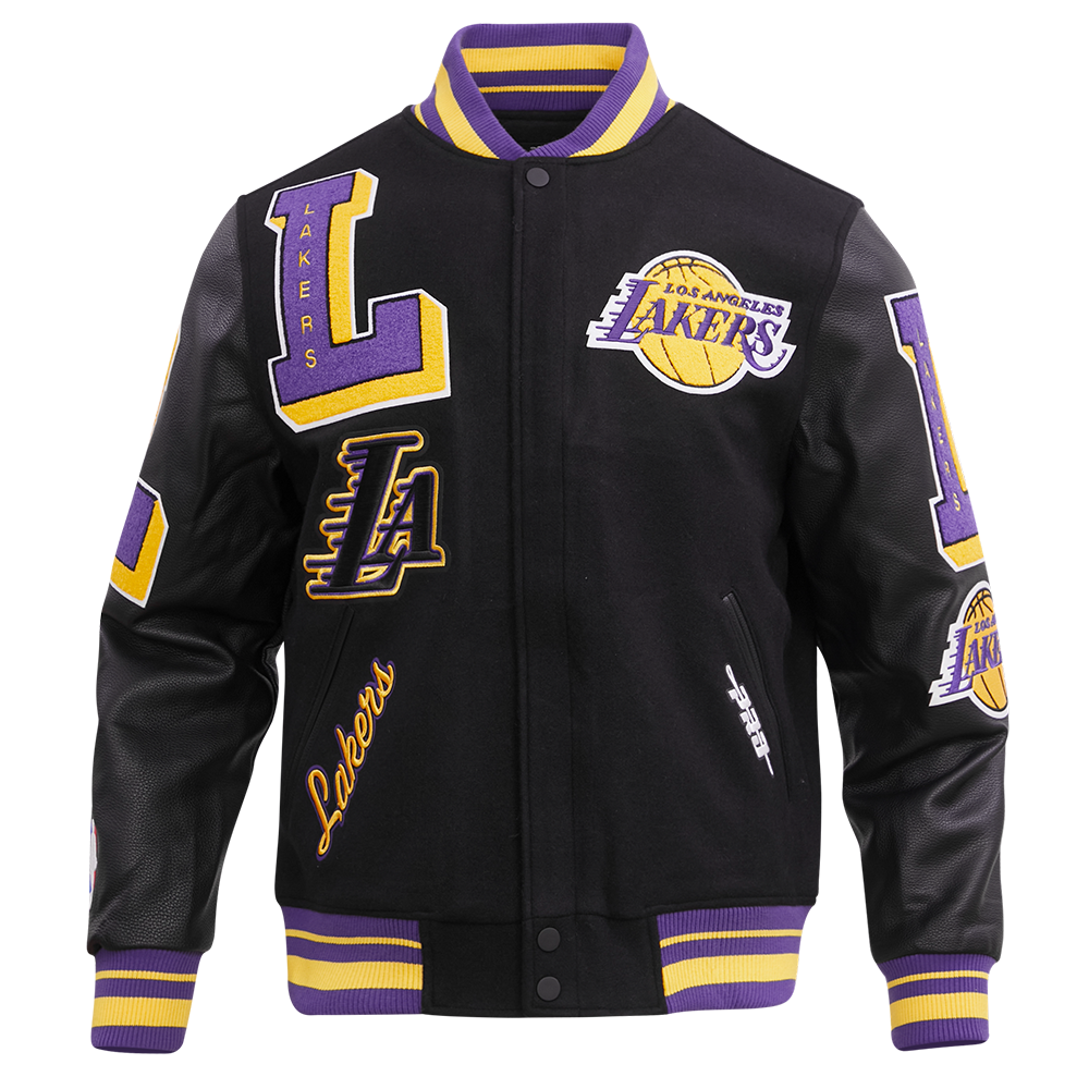 Pro Standard Men's NBA Los Angeles Lakers Mashup Rib Wool Varsity Jacket - Black/Purple - BLACK/PURPLE Thumbnail View 1