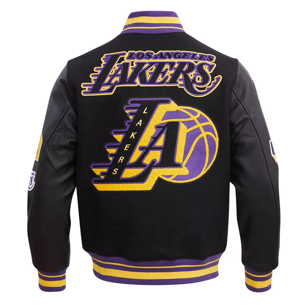 Pro Standard Men's NBA Los Angeles Lakers Mashup Rib Wool Varsity Jacket -Black/Purple - BLACK/PURPLE