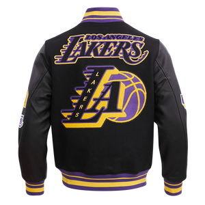 Pro Standard Men's NBA Los Angeles Lakers Mashup Rib Wool Varsity Jacket -Black/Purple
