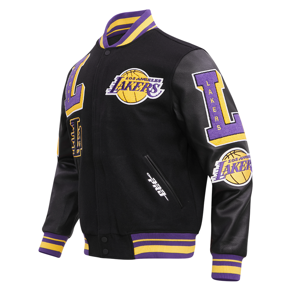Pro Standard Men's NBA Los Angeles Lakers Mashup Rib Wool Varsity Jacket - Black/Purple - BLACK/PURPLE Thumbnail View 3