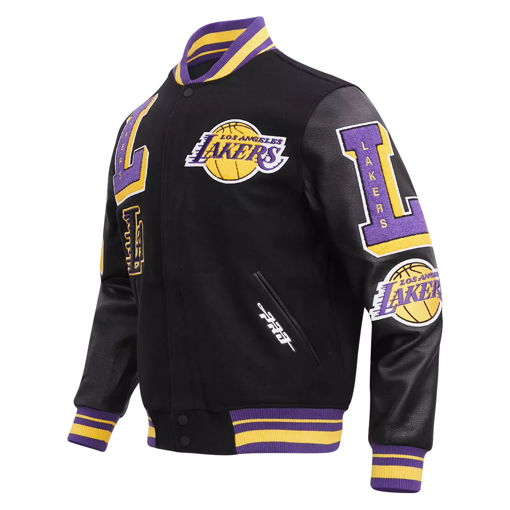 Pro Standard Men's NBA Los Angeles Lakers Mashup Rib Wool Varsity Jacket -Black/Purple - BLACK/PURPLE
