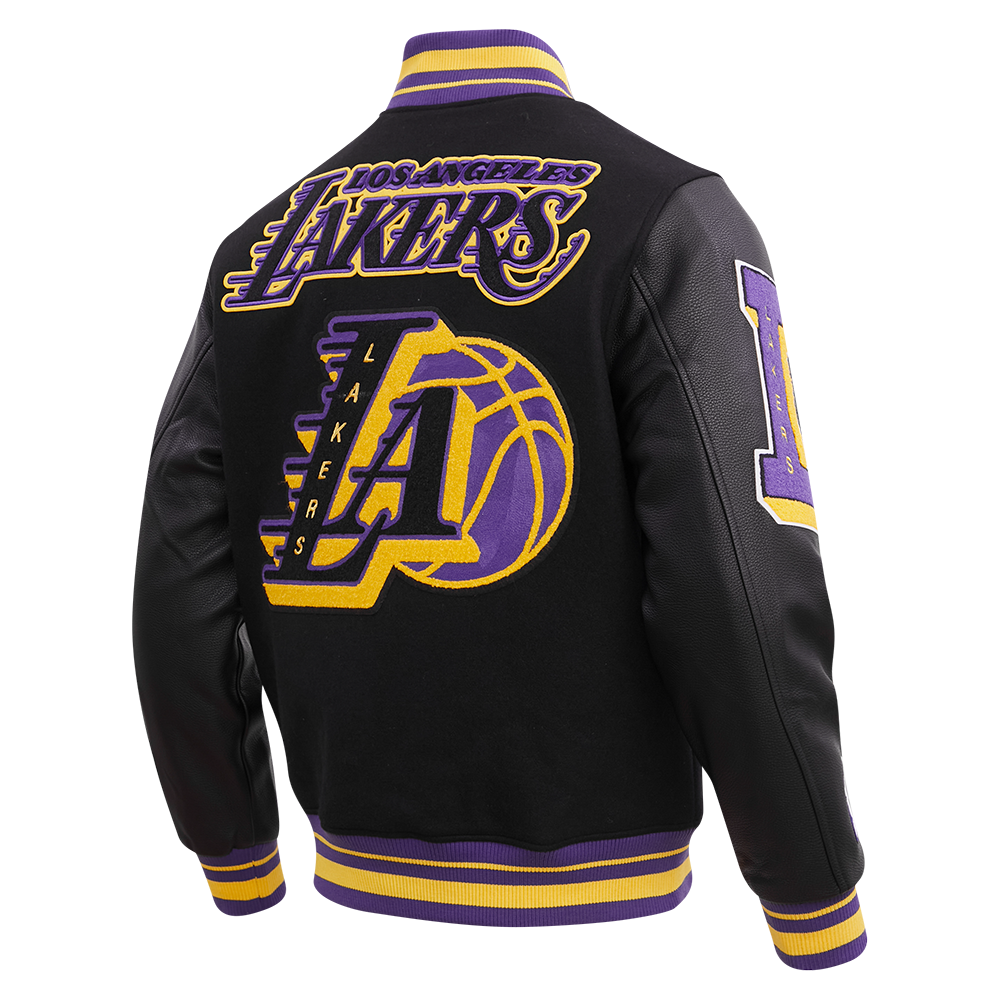 Pro Standard Men's NBA Los Angeles Lakers Mashup Rib Wool Varsity Jacket -Black/Purple - BLACK/PURPLE Thumbnail View 4