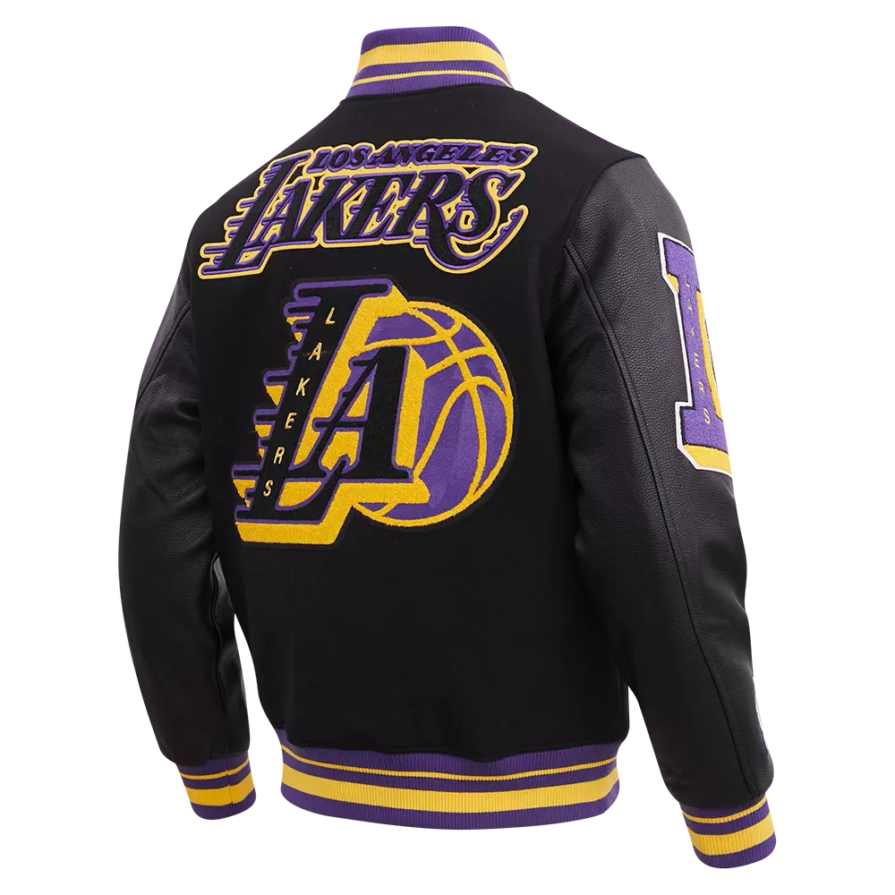 Pro Standard Men's NBA Los Angeles Lakers Mashup Rib Wool Varsity Jacket -Black/Purple - BLACK/PURPLE