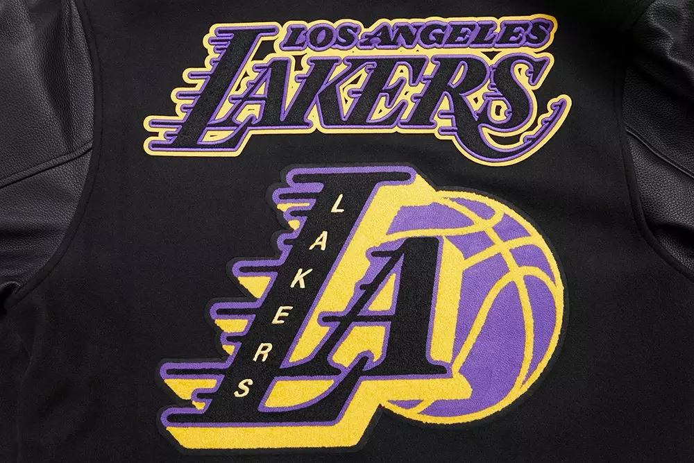 Pro Standard Men's NBA Los Angeles Lakers Mashup Rib Wool Varsity Jacket - Black/Purple - BLACK/PURPLE