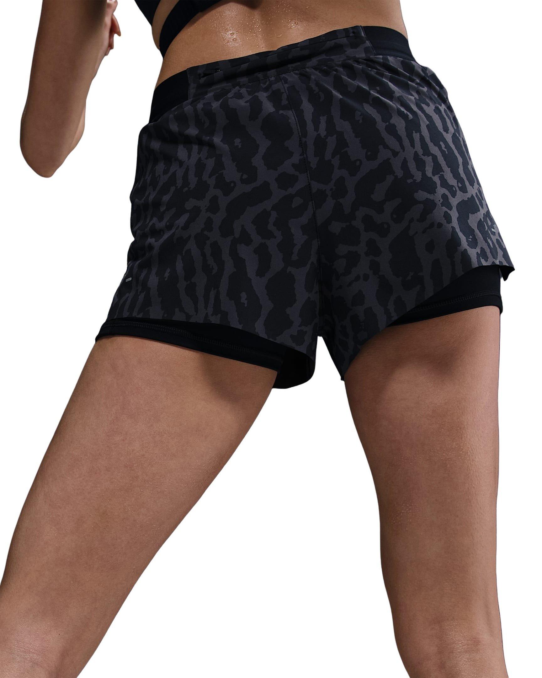Nike Women's Swift Dri-FIT Mid-Rise 2-in-1 Printed Running Shorts - Black - BLACK Thumbnail View 2