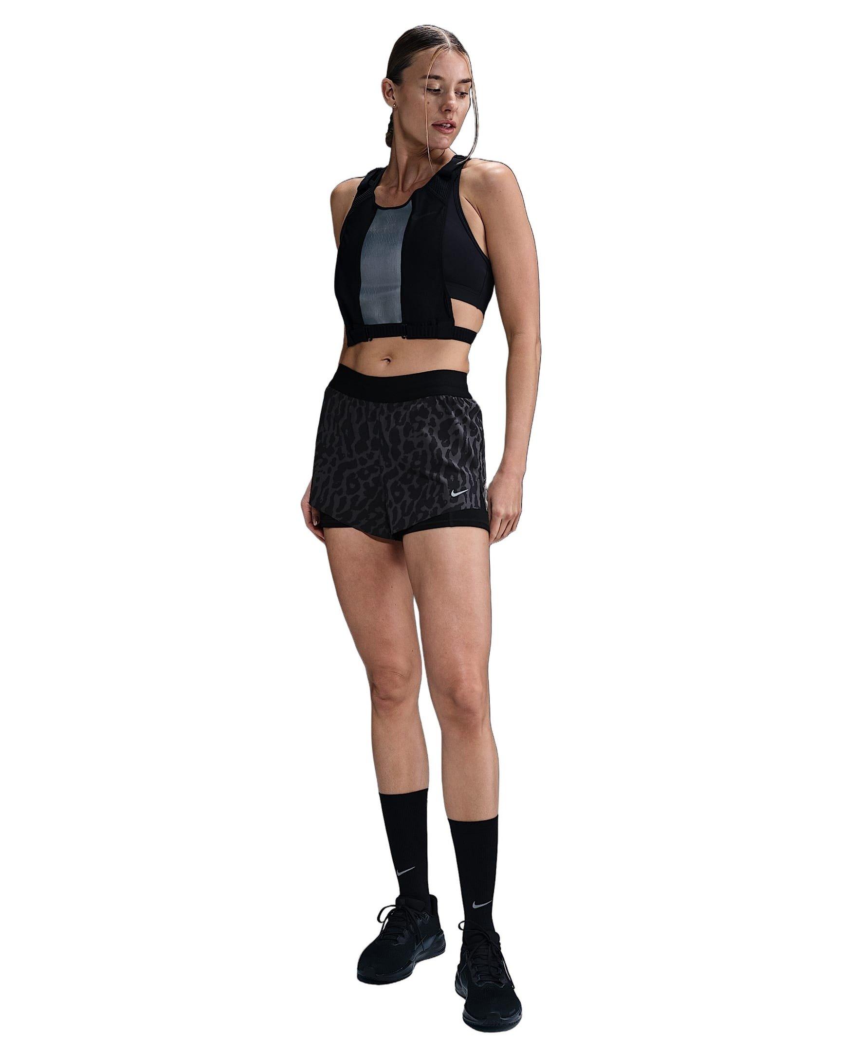 Nike Women's Swift Dri-FIT Mid-Rise 2-in-1 Printed Running Shorts -Black - BLACK Thumbnail View 5