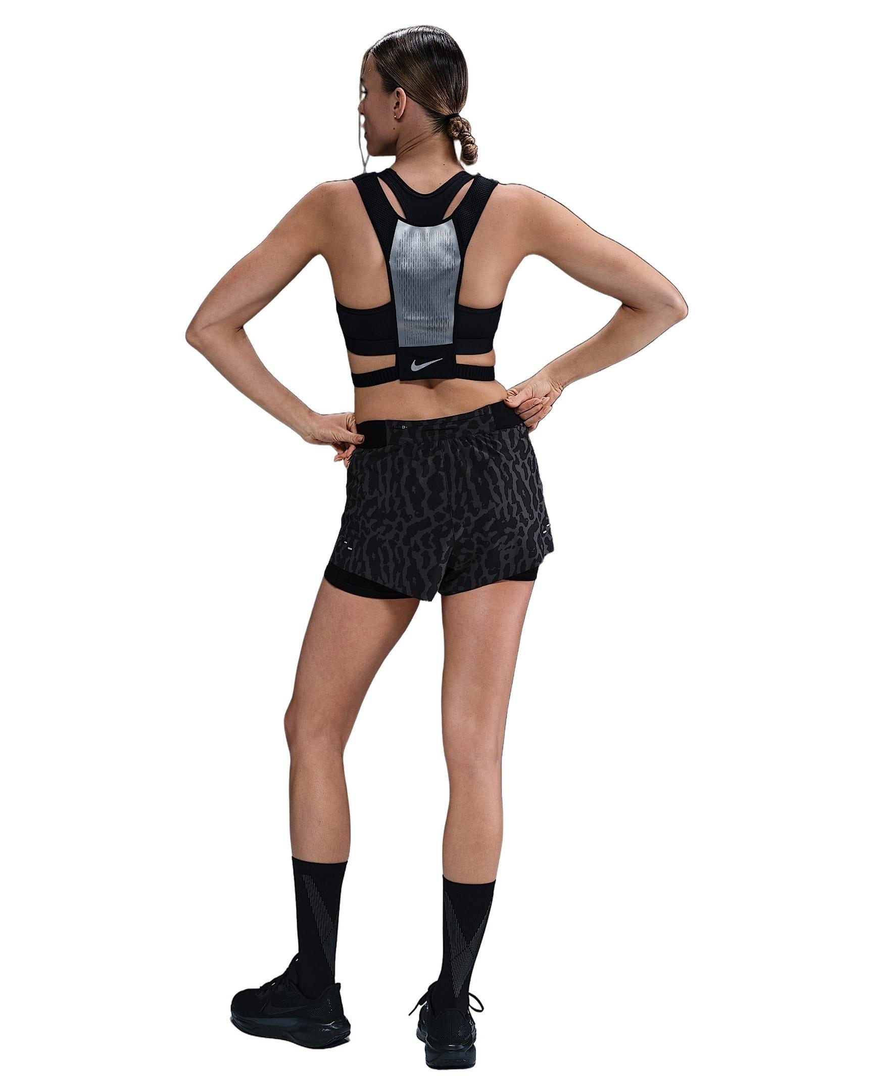 Nike Women's Swift Dri-FIT Mid-Rise 2-in-1 Printed Running Shorts - Black - BLACK Thumbnail View 6