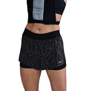 Nike Women's Swift Dri-FIT Mid-Rise 2-in-1 Printed Running Shorts -Black