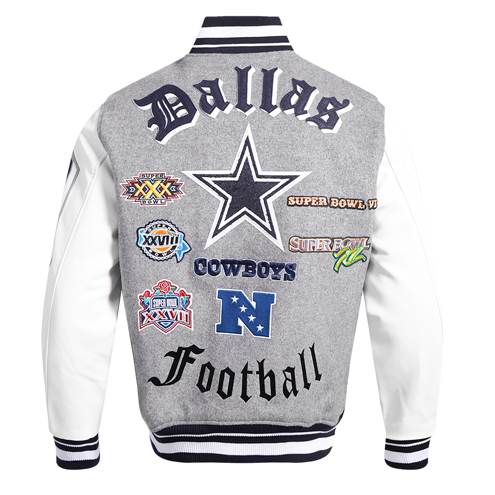 Pro Standard Men's NFL Dallas Cowboys Old English Rib Wool Varsity Jacket - Grey/White - GREY/WHITE Thumbnail View 2