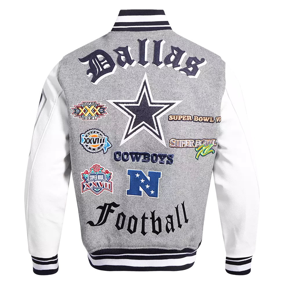 Pro Standard Men's NFL Dallas Cowboys Old English Rib Wool Varsity Jacket -Grey/White - GREY/WHITE