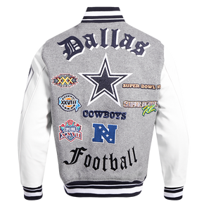 Pro Standard Men's NFL Dallas Cowboys Old English Rib Wool Varsity Jacket -Grey/White