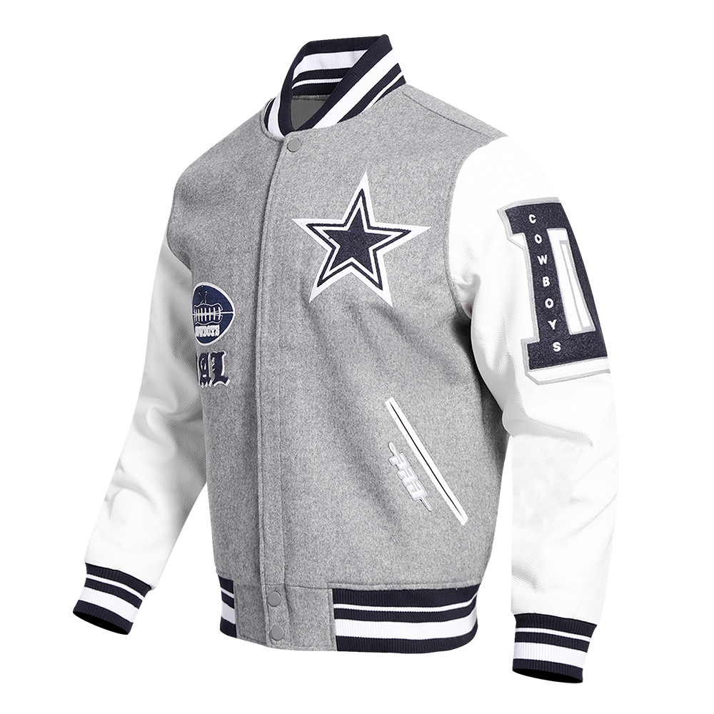 Pro Standard Men's NFL Dallas Cowboys Old English Rib Wool Varsity Jacket - Grey/White - GREY/WHITE Thumbnail View 3