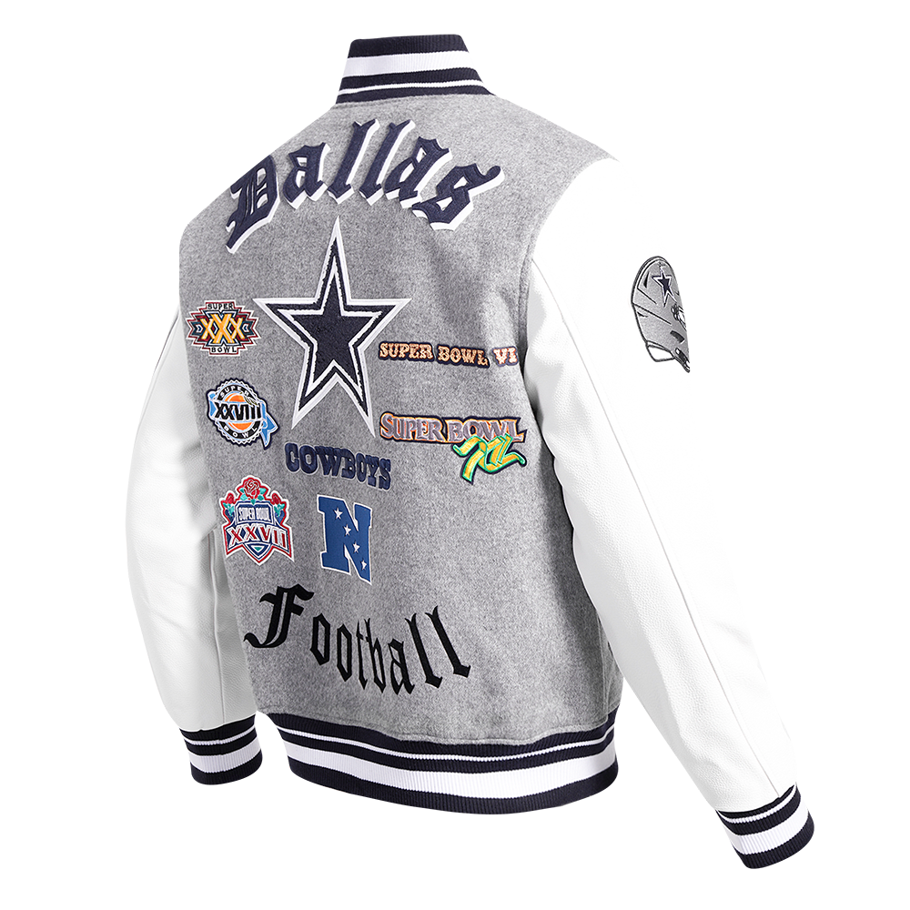 Pro Standard Men's NFL Dallas Cowboys Old English Rib Wool Varsity Jacket - Grey/White - GREY/WHITE Thumbnail View 4
