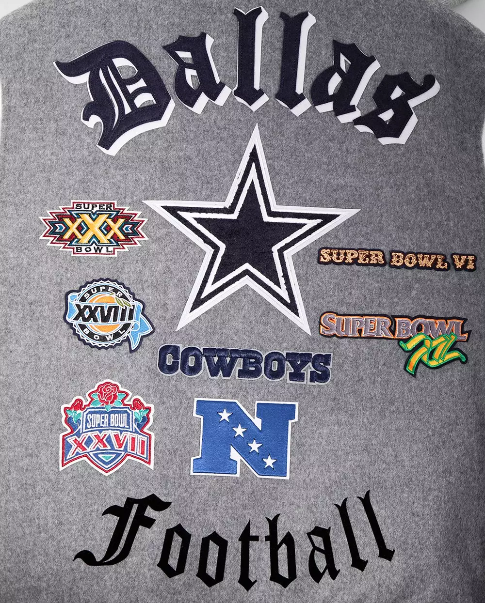 Pro Standard Men's NFL Dallas Cowboys Old English Rib Wool Varsity Jacket - Grey/White - GREY/WHITE