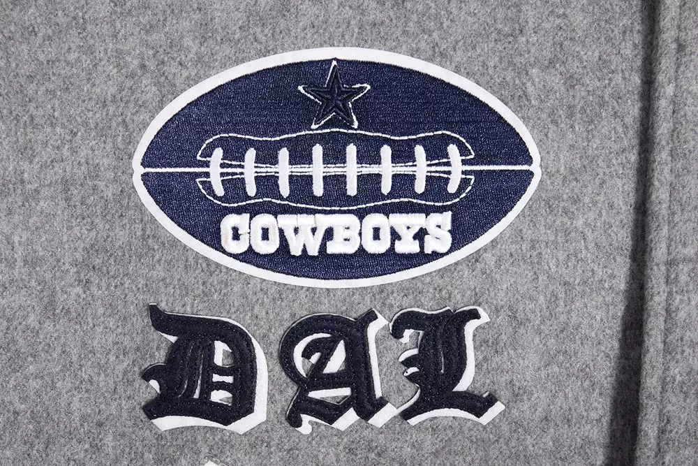 Pro Standard Men's NFL Dallas Cowboys Old English Rib Wool Varsity Jacket - Grey/White - GREY/WHITE