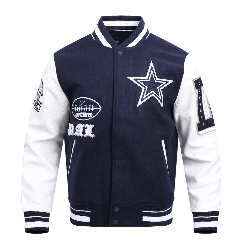 Pro Standard Men's NFL Dallas Cowboys Old English Rib Wool Varsity Jacket - Navy/White - NAVY/WHITE Thumbnail View 1