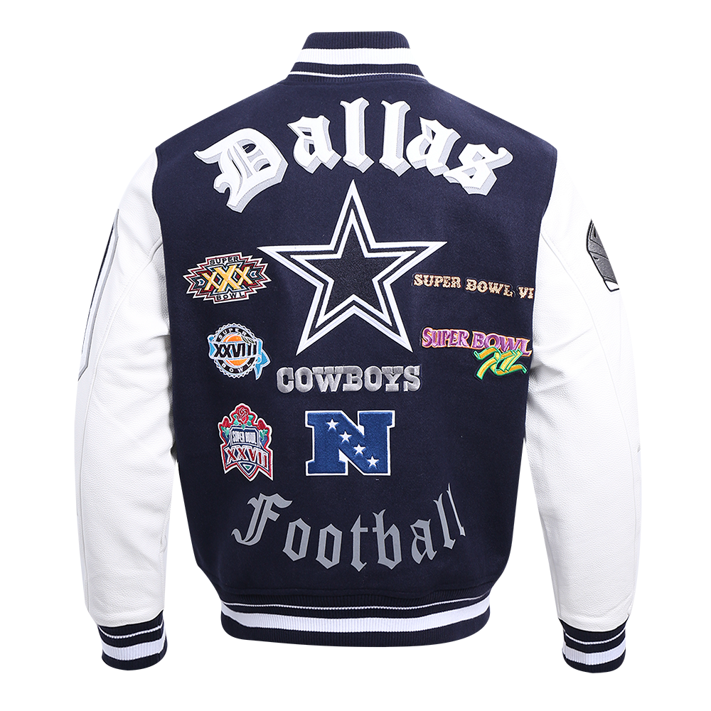 Pro Standard Men's NFL Dallas Cowboys Old English Rib Wool Varsity Jacket -Navy/White - NAVY/WHITE Thumbnail View 2