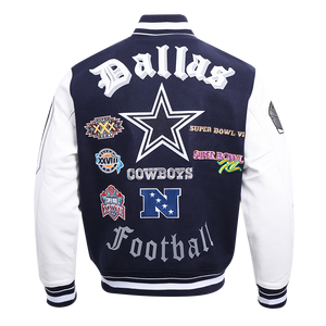 Pro Standard Men's NFL Dallas Cowboys Old English Rib Wool Varsity Jacket -Navy/White