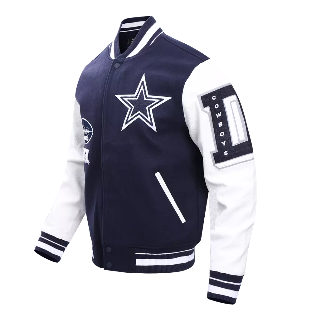 Pro Standard Men's NFL Dallas Cowboys Old English Rib Wool Varsity Jacket - Navy/White - NAVY/WHITE