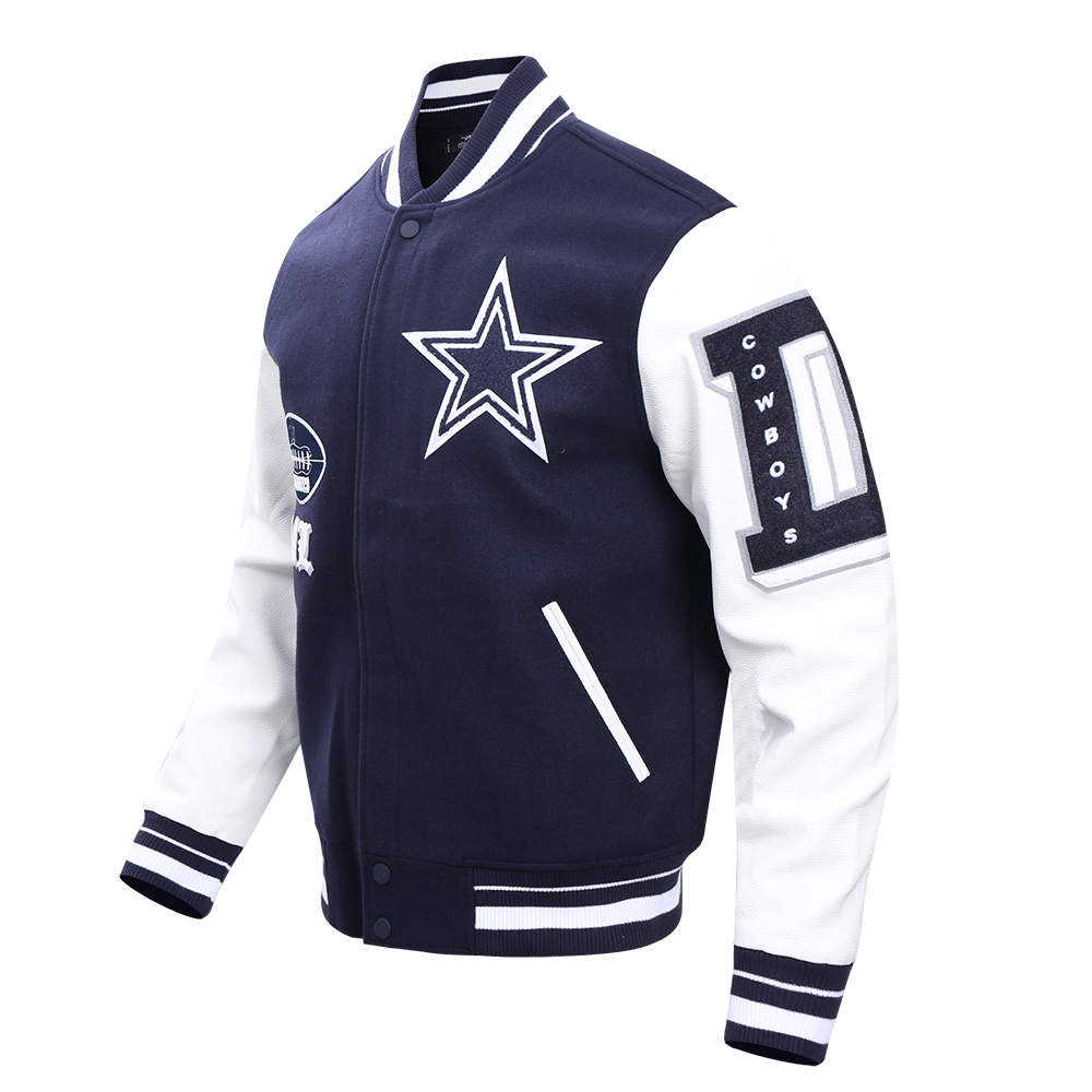 Pro Standard Men's NFL Dallas Cowboys Old English Rib Wool Varsity Jacket -Navy/White - NAVY/WHITE Thumbnail View 3