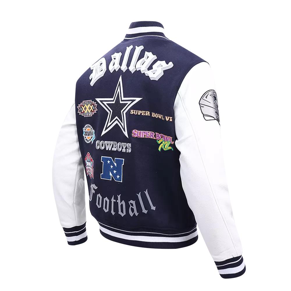 Pro Standard Men's NFL Dallas Cowboys Old English Rib Wool Varsity Jacket - Navy/White - NAVY/WHITE