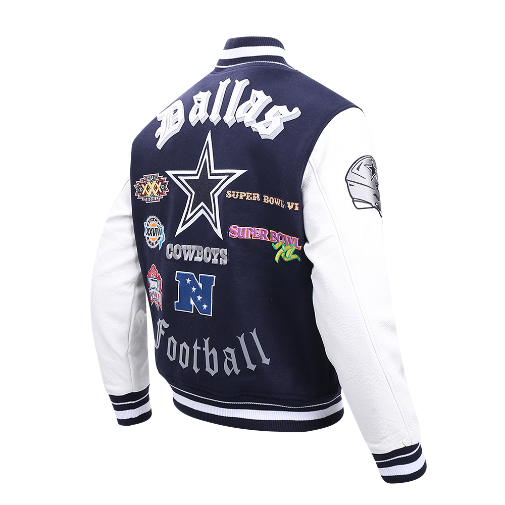 Pro Standard Men's NFL Dallas Cowboys Old English Rib Wool Varsity Jacket -Navy/White - NAVY/WHITE Thumbnail View 4