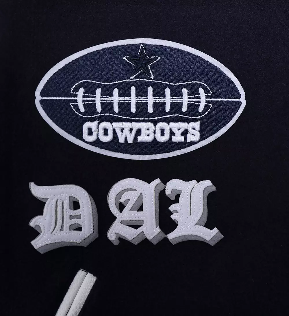 Pro Standard Men's NFL Dallas Cowboys Old English Rib Wool Varsity Jacket -Navy/White - NAVY/WHITE