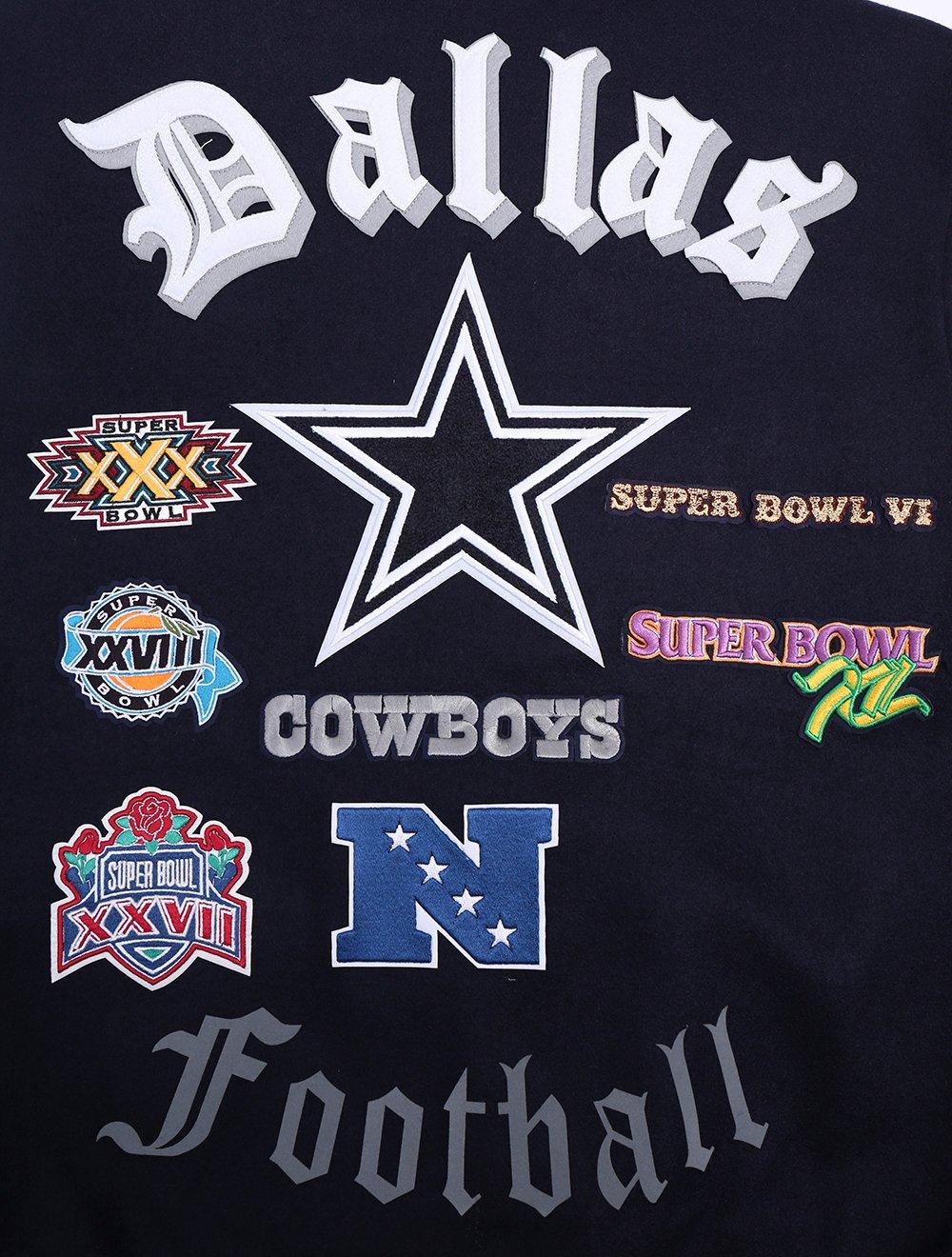 Pro Standard Men's NFL Dallas Cowboys Old English Rib Wool Varsity Jacket -Navy/White - NAVY/WHITE Thumbnail View 9