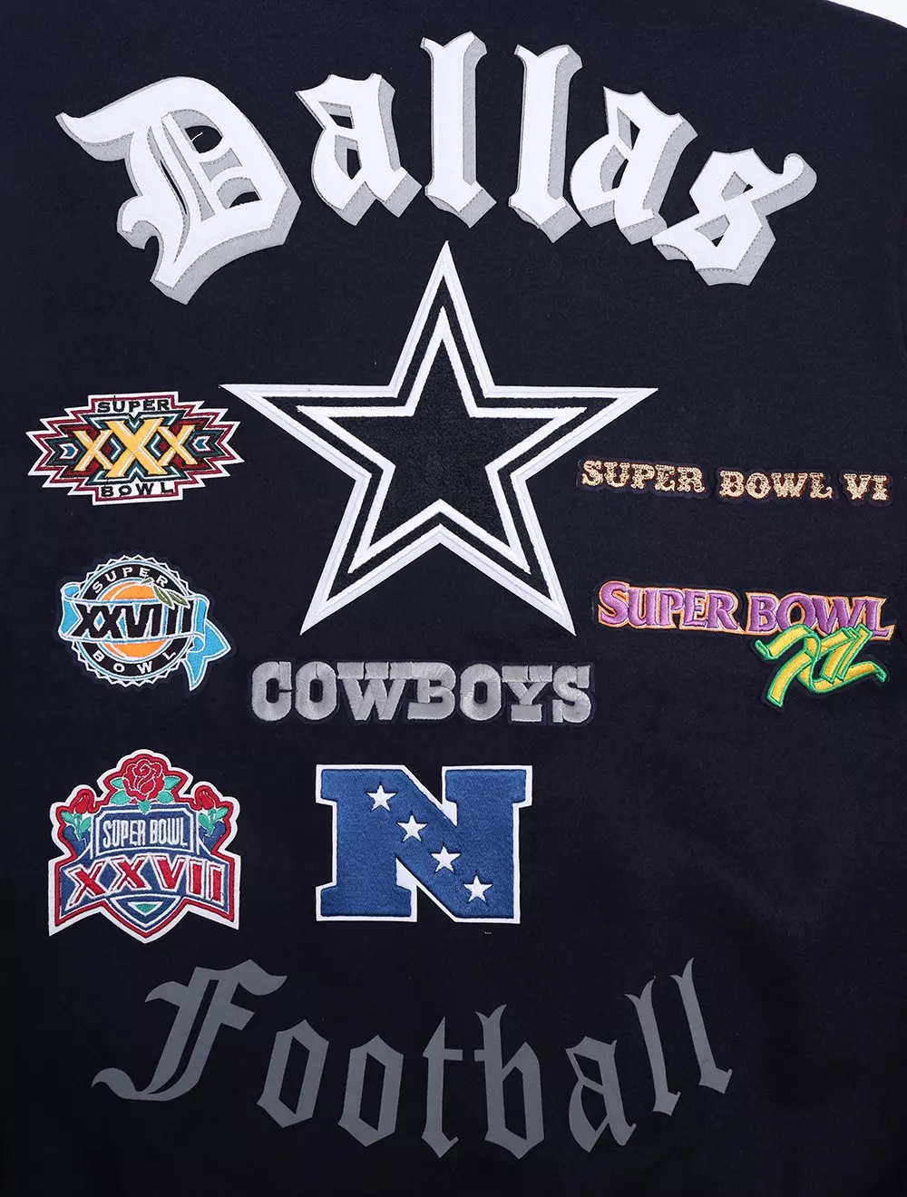 Pro Standard Men's NFL Dallas Cowboys Old English Rib Wool Varsity Jacket -Navy/White - NAVY/WHITE