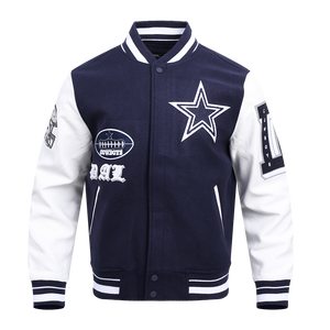 Pro Standard Men's NFL Dallas Cowboys Old English Rib Wool Varsity Jacket -Navy/White