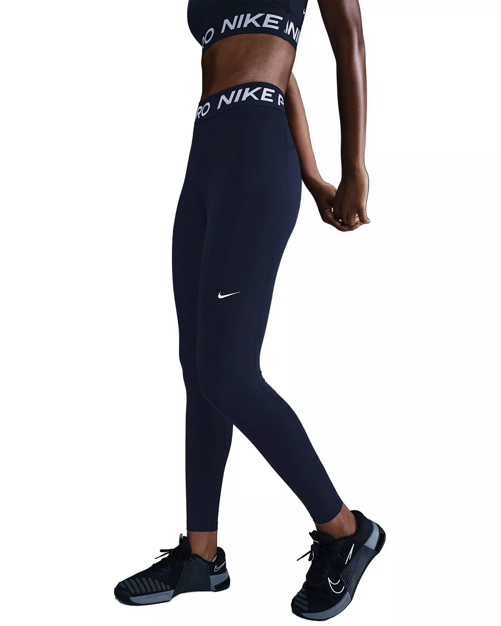 Nike Women's Pro Mid-Rise Mesh-Paneled Leggings - Navy - NAVY