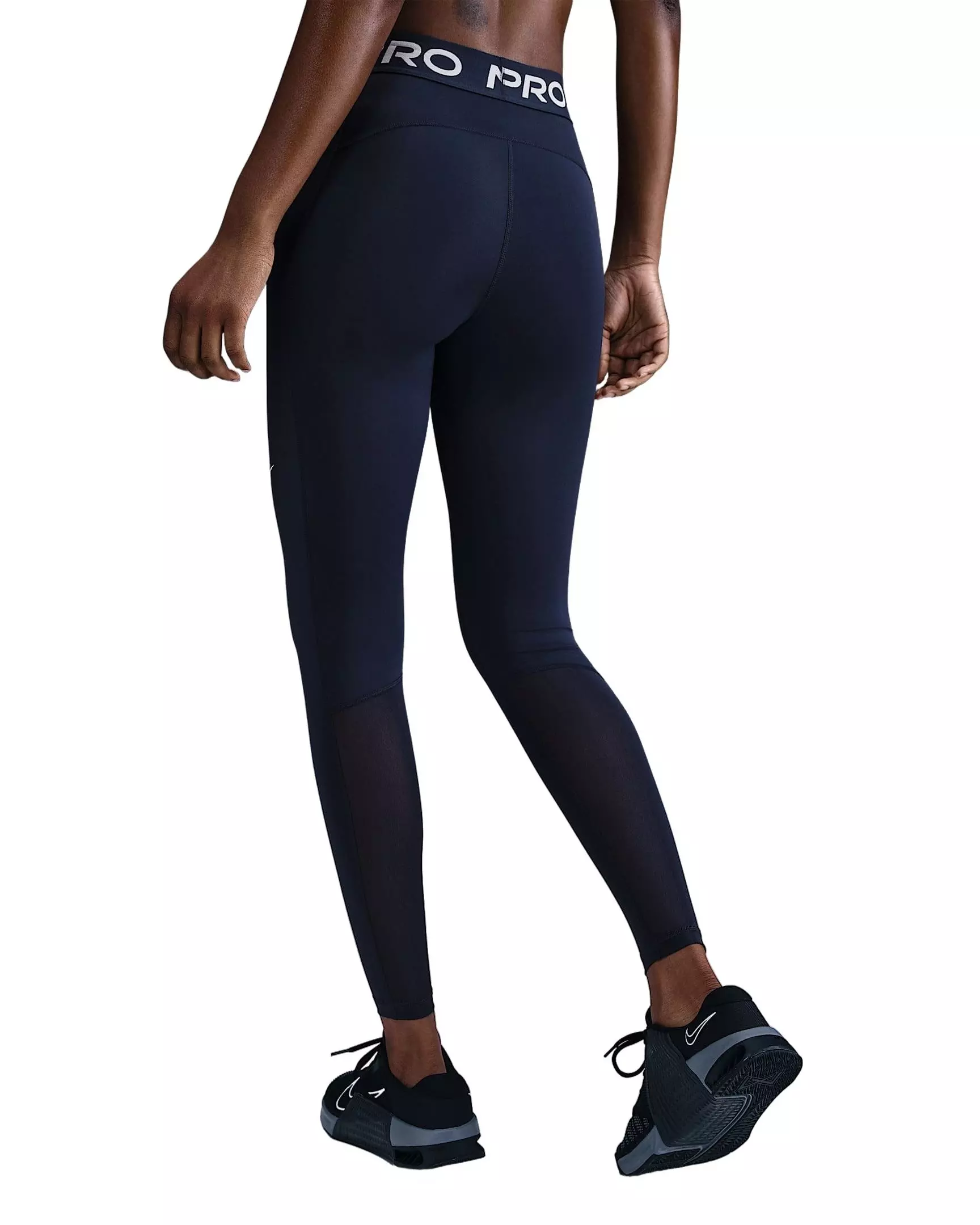 Nike Women's Pro Mid-Rise Mesh-Paneled Leggings -Navy - NAVY