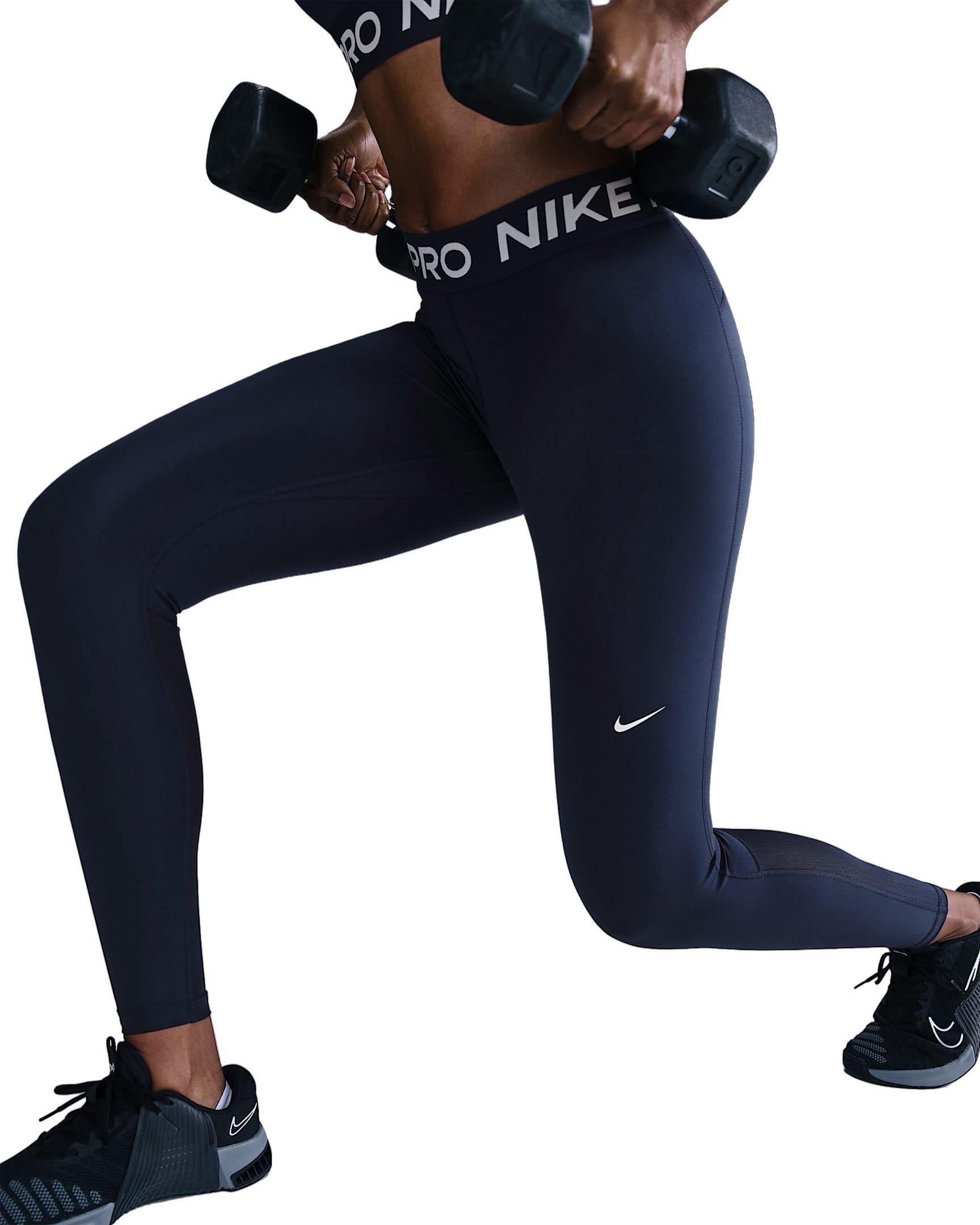 Nike Women's Pro Mid-Rise Mesh-Paneled Leggings - Navy - NAVY Thumbnail View 3