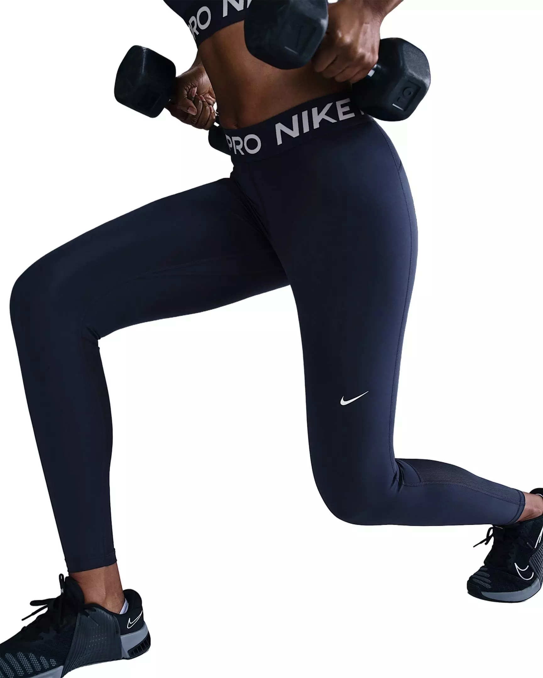 Nike Women's Pro Mid-Rise Mesh-Paneled Leggings - Navy - NAVY