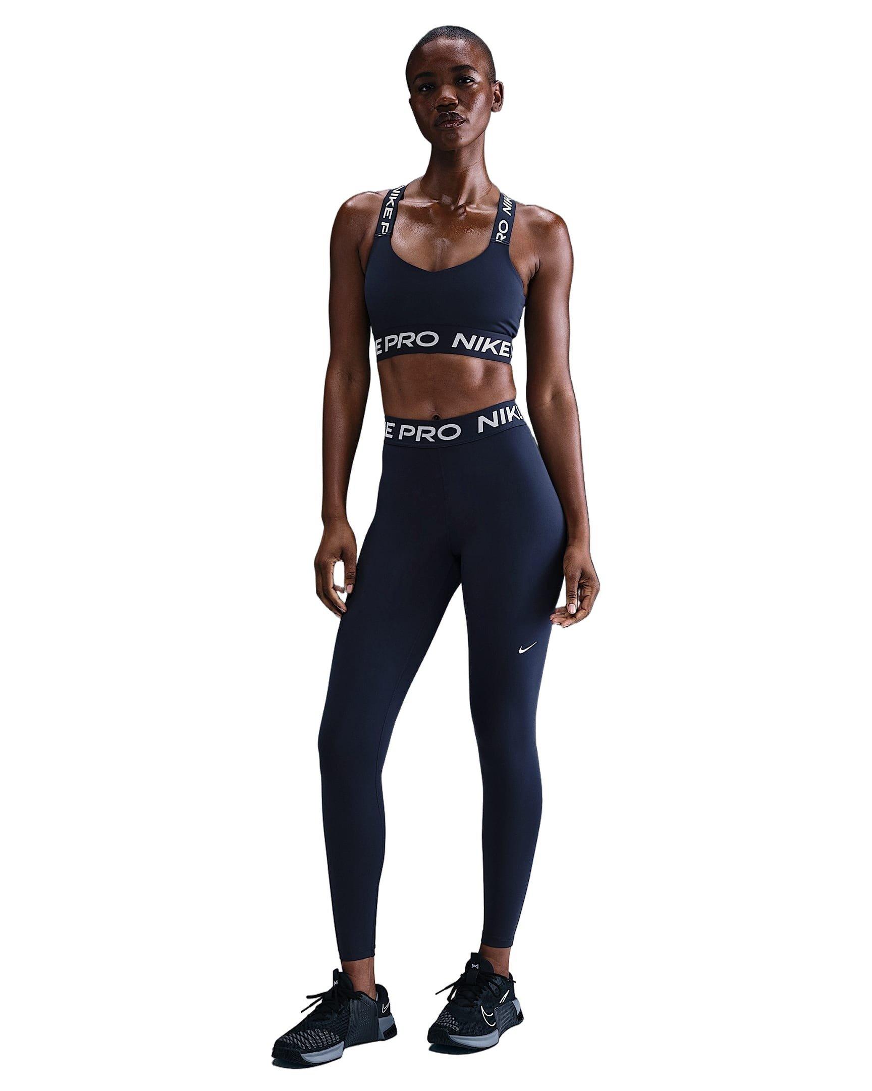 Nike Women's Pro Mid-Rise Mesh-Paneled Leggings - Navy - NAVY Thumbnail View 4