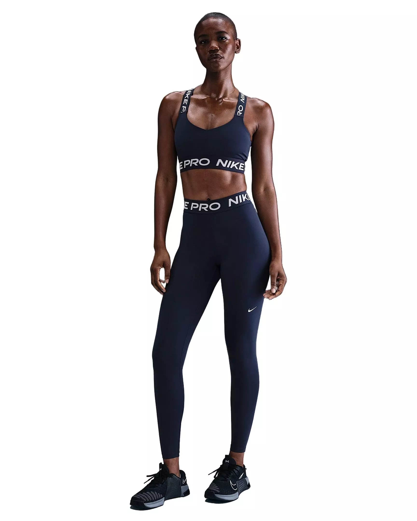 Nike Women's Pro Mid-Rise Mesh-Paneled Leggings -Navy - NAVY