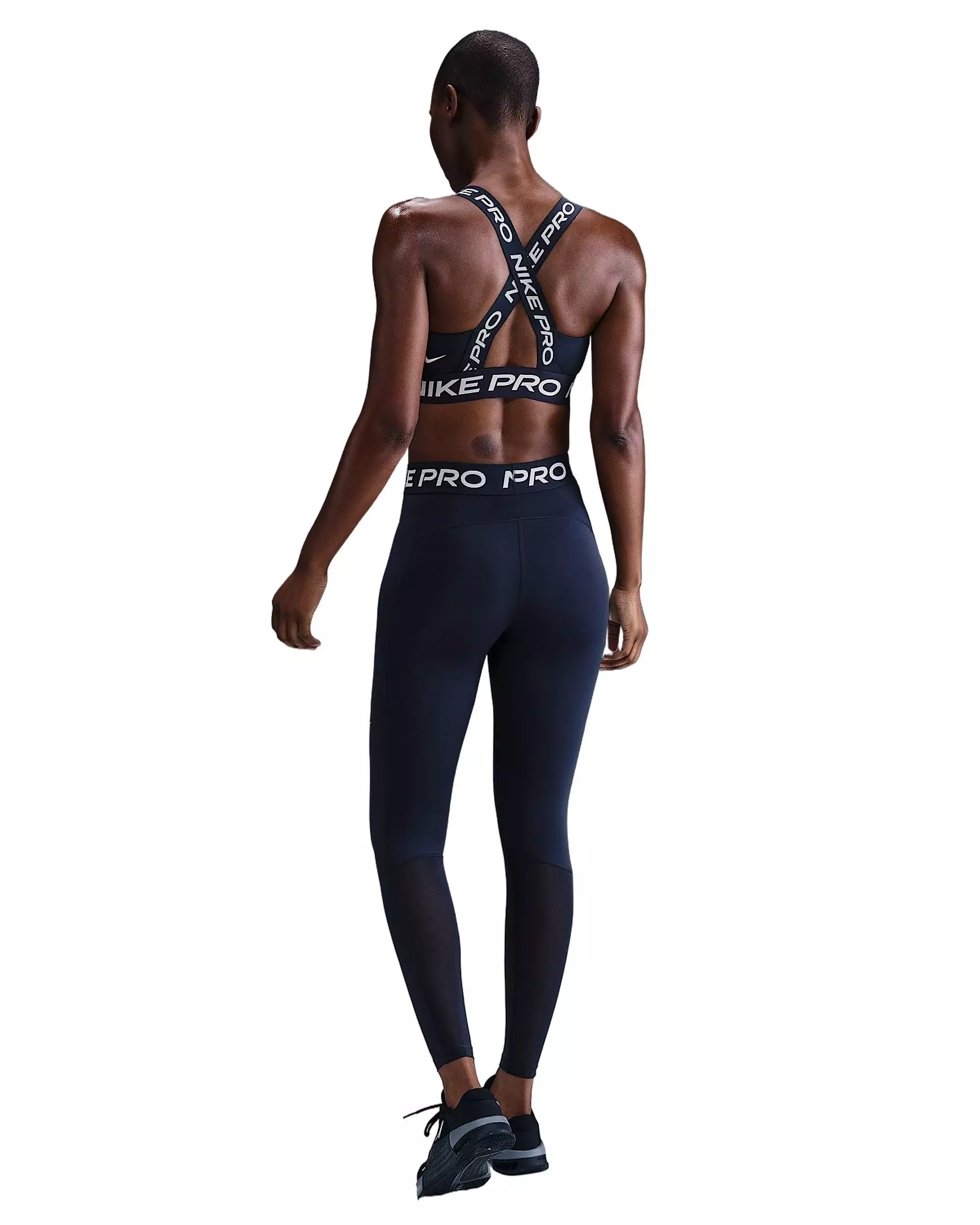 Nike Women's Pro Mid-Rise Mesh-Paneled Leggings - Navy - NAVY