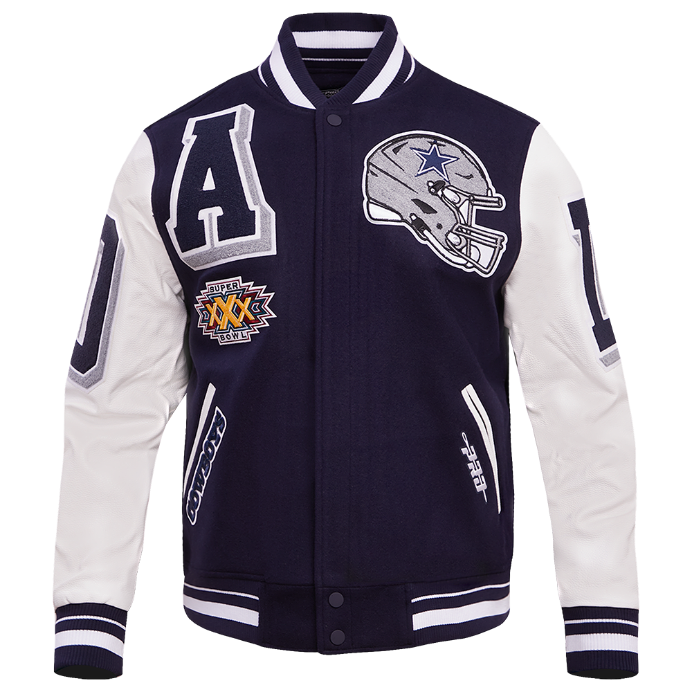 Pro Standard Men's NFL Dallas Cowboys Mashup Rib Wool Varsity Jacket -Navy/White - NAVY/WHITE Thumbnail View 1