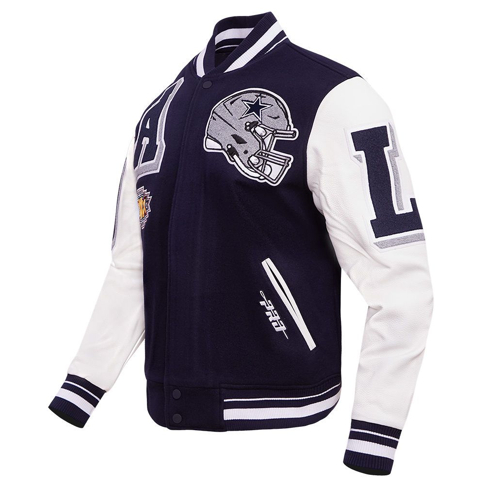 Pro Standard Men's NFL Dallas Cowboys Mashup Rib Wool Varsity Jacket - Navy/White - NAVY/WHITE Thumbnail View 3