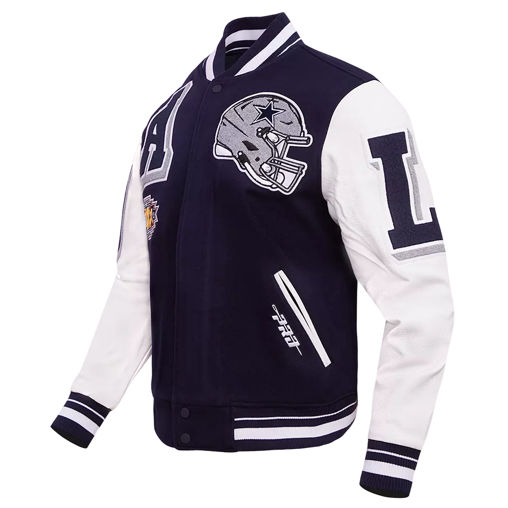 Pro Standard Men's NFL Dallas Cowboys Mashup Rib Wool Varsity Jacket -Navy/White - NAVY/WHITE