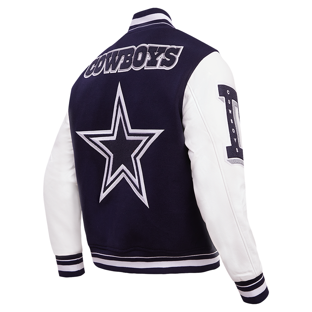 Pro Standard Men's NFL Dallas Cowboys Mashup Rib Wool Varsity Jacket -Navy/White - NAVY/WHITE Thumbnail View 4