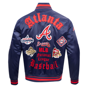 Pro Standard Men's MLB Atlanta Braves Old English Rib Satin Varsity Jacket -Navy/Red