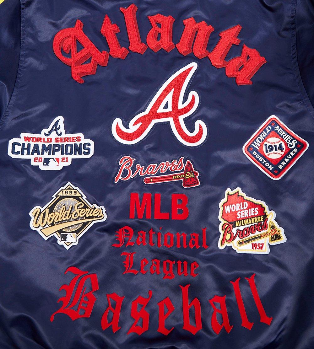 Pro Standard Men's MLB Atlanta Braves Old English Rib Satin Varsity Jacket - Navy/Red - NAVY/RED Thumbnail View 5
