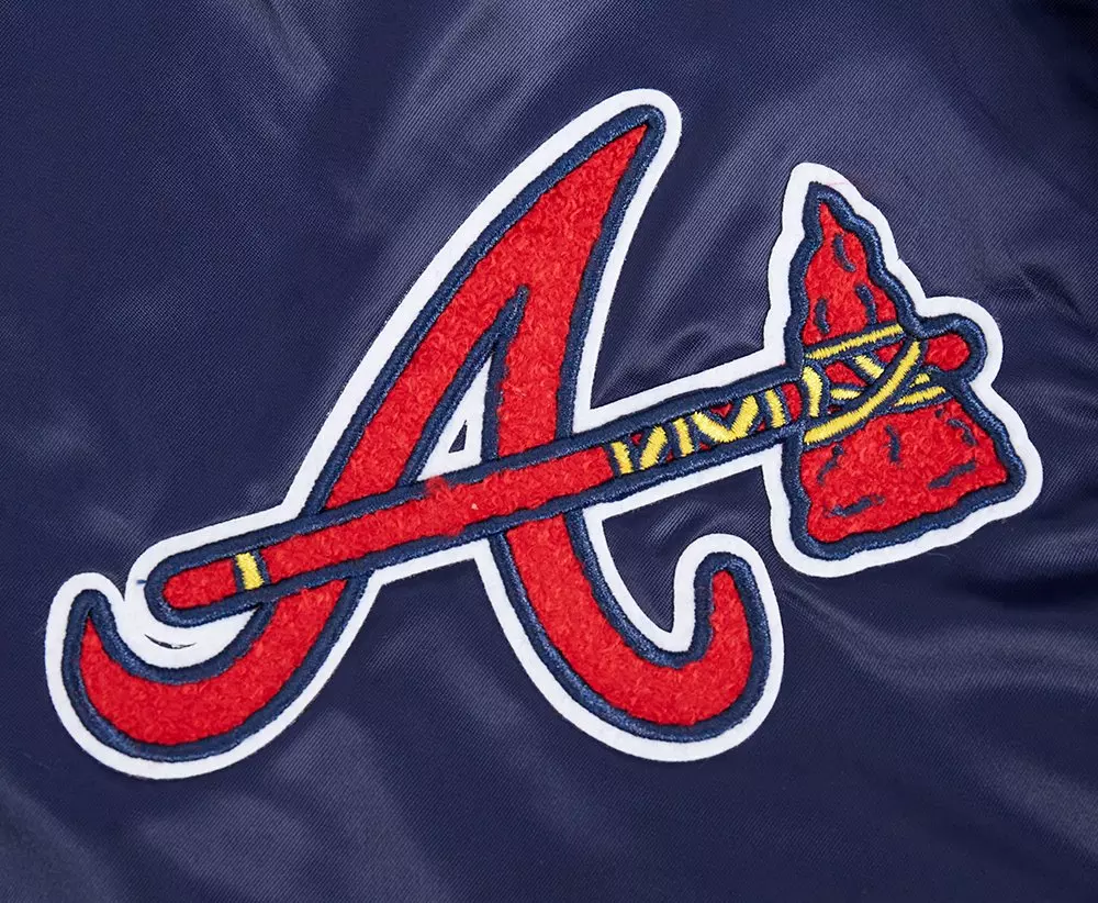 Pro Standard Men's MLB Atlanta Braves Old English Rib Satin Varsity Jacket - Navy/Red - NAVY/RED